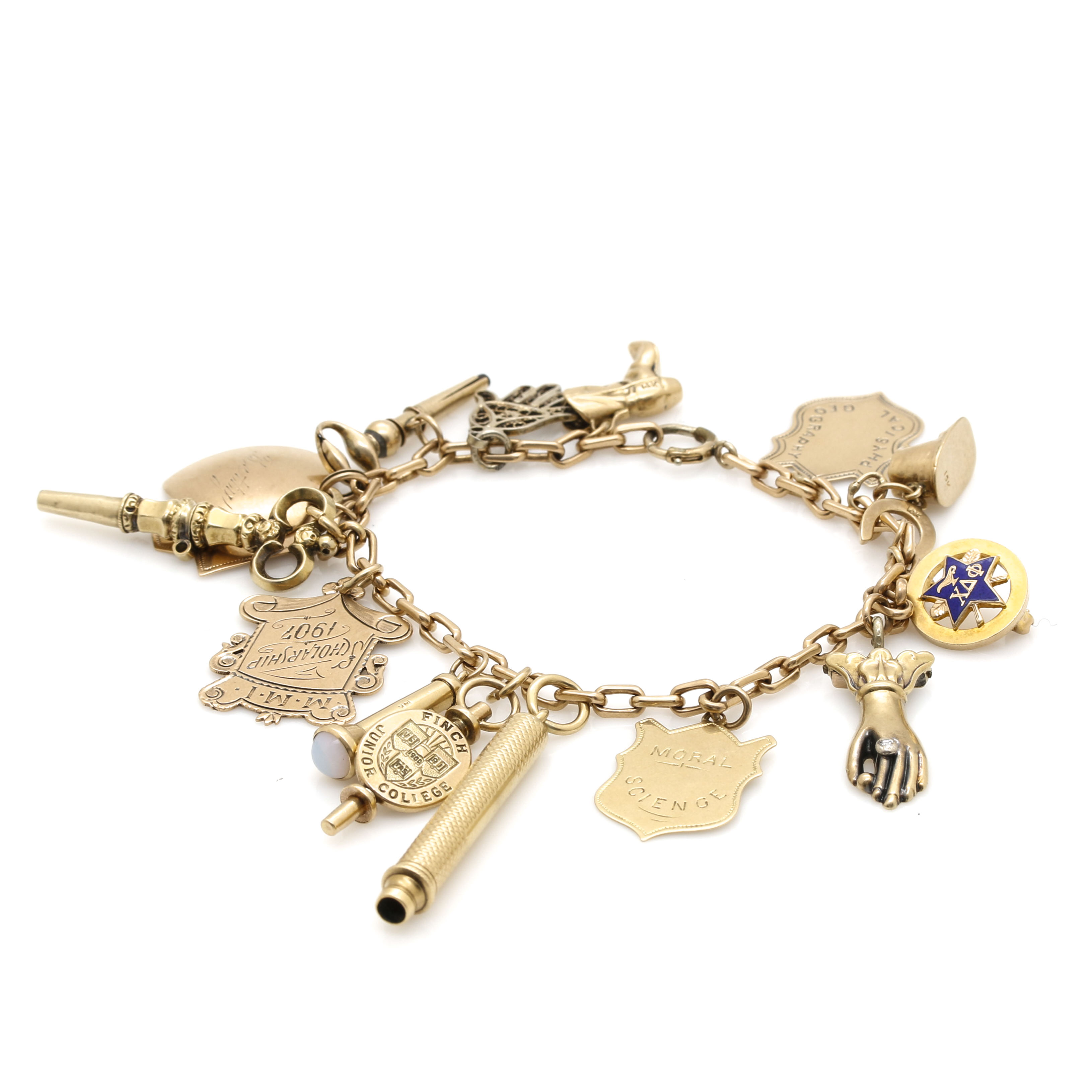 14K Rose Gold Charm Bracelet With Mixed Gold Charms