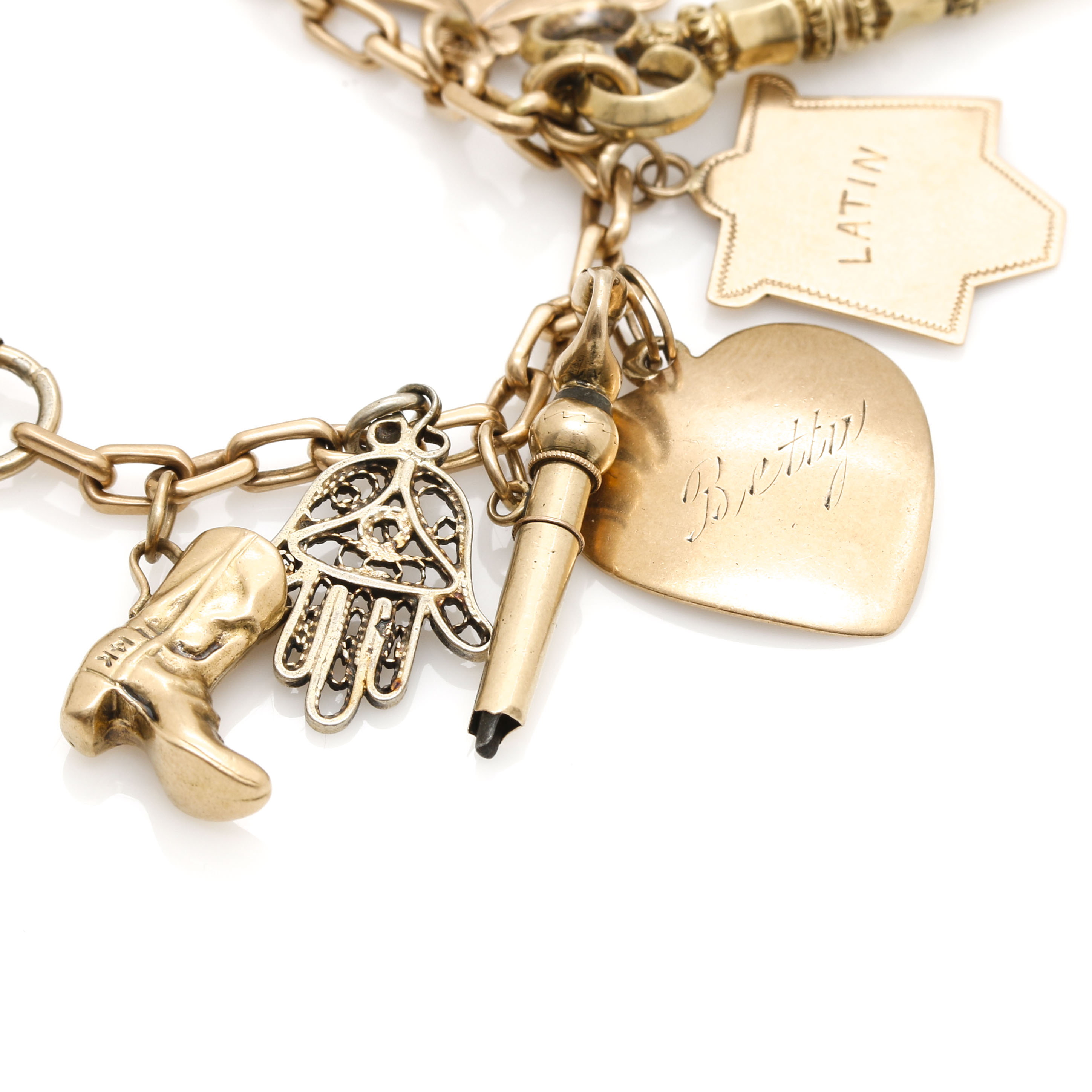 14K Rose Gold Charm Bracelet With Mixed Gold Charms