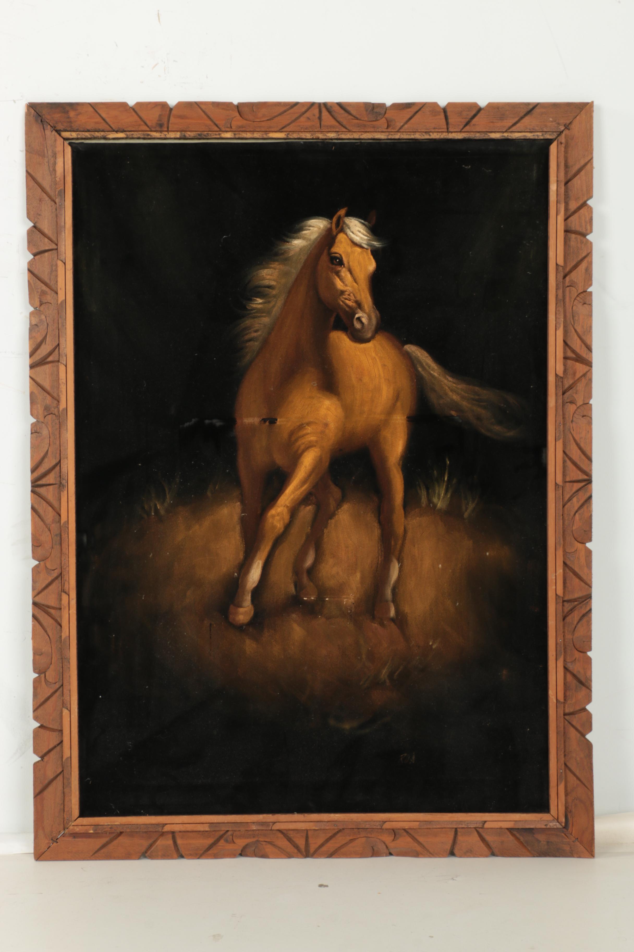 Acrylic Paintings on Black Velvet of Cowboy and Horse