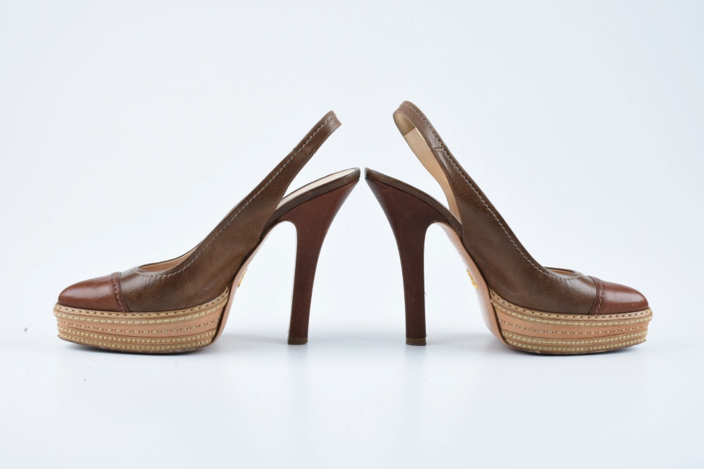 Prada Tri-Tone Brown Leather Platform Heels