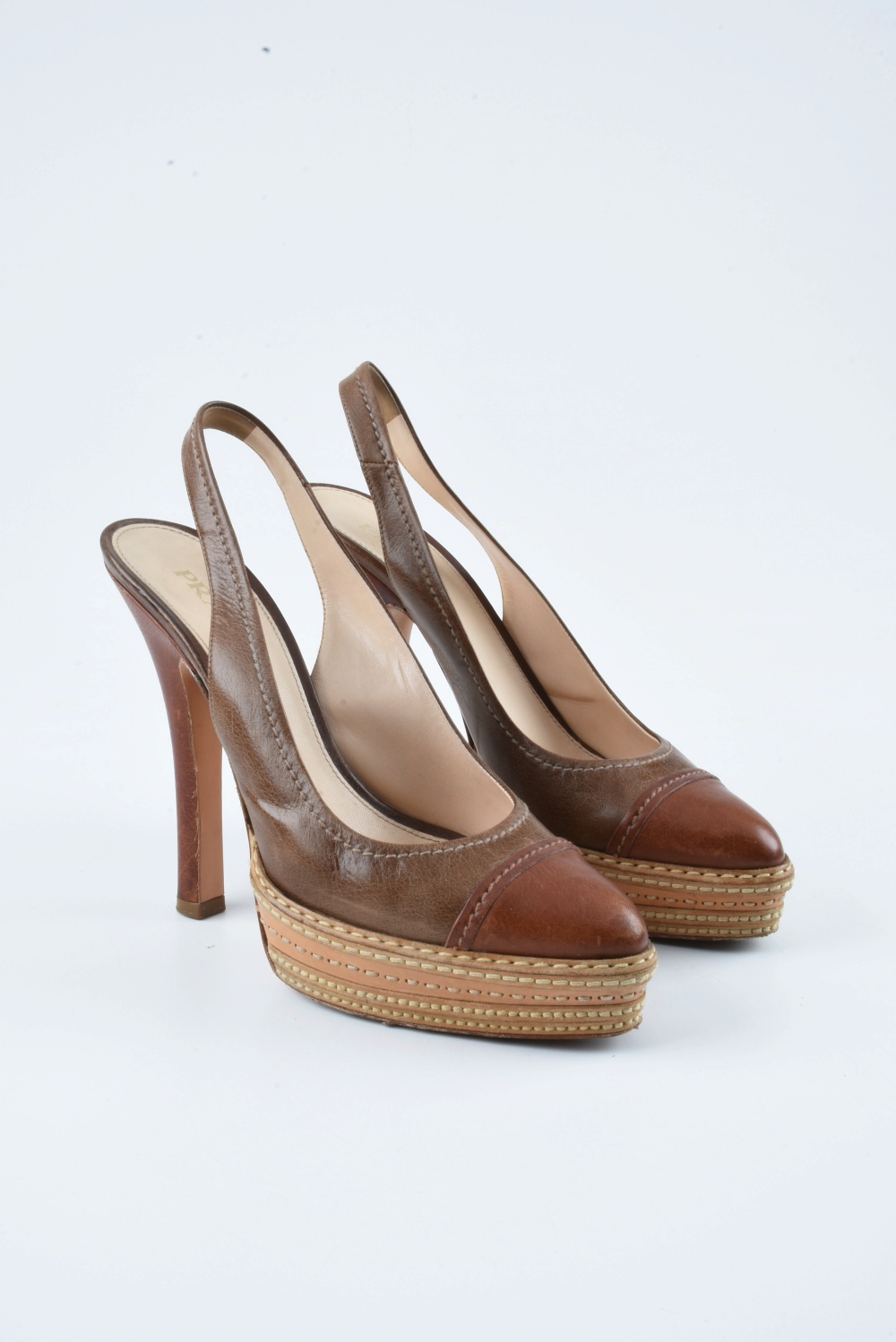 Prada Tri-Tone Brown Leather Platform Heels