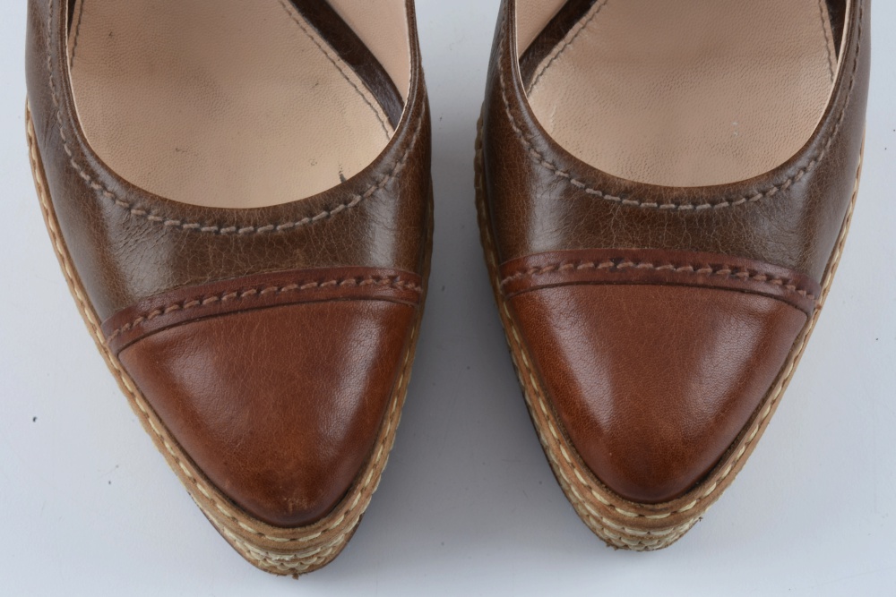 Prada Tri-Tone Brown Leather Platform Heels