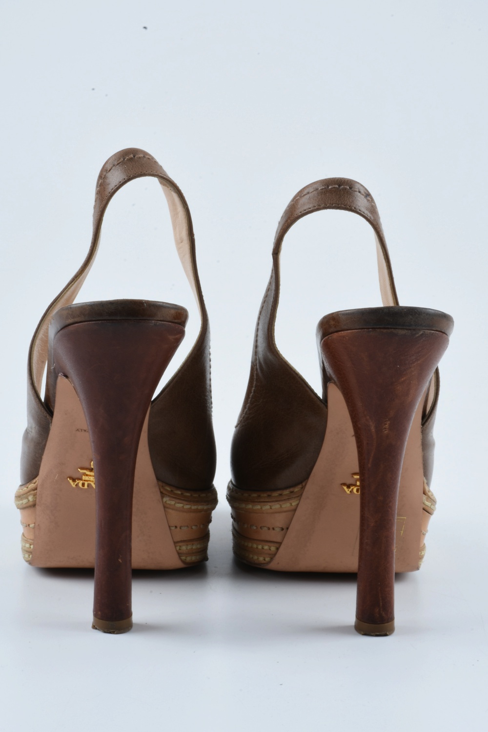 Prada Tri-Tone Brown Leather Platform Heels