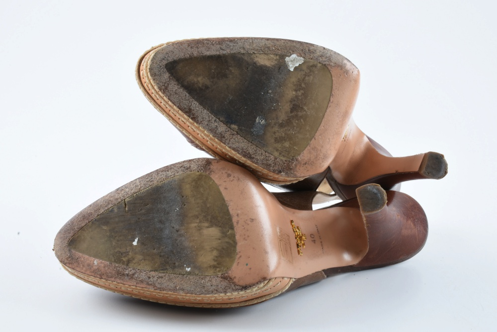 Prada Tri-Tone Brown Leather Platform Heels