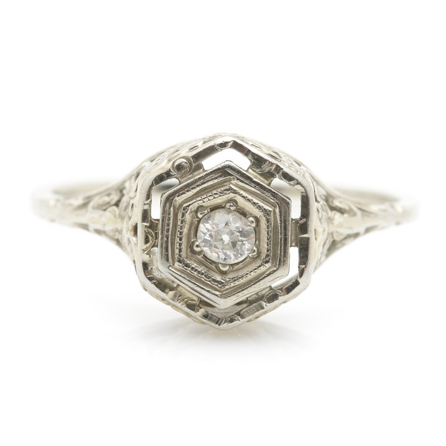 Vintage 18K White Gold Diamond Ring