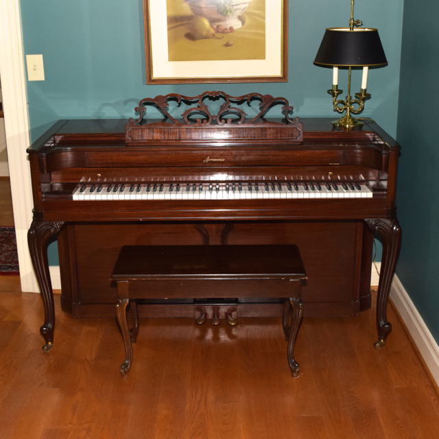Baldwin Acrosonic Spinet Piano, Bench and Sheet Music
