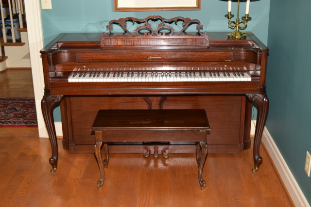 Baldwin Acrosonic Spinet Piano, Bench and Sheet Music