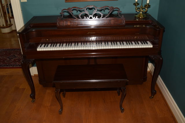 Baldwin Acrosonic Spinet Piano, Bench and Sheet Music