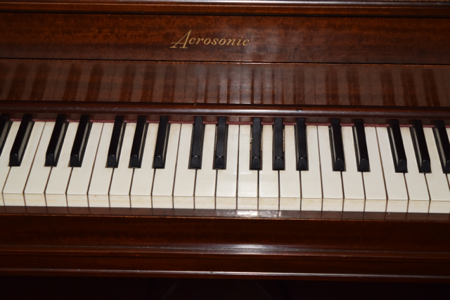 Baldwin Acrosonic Spinet Piano, Bench and Sheet Music