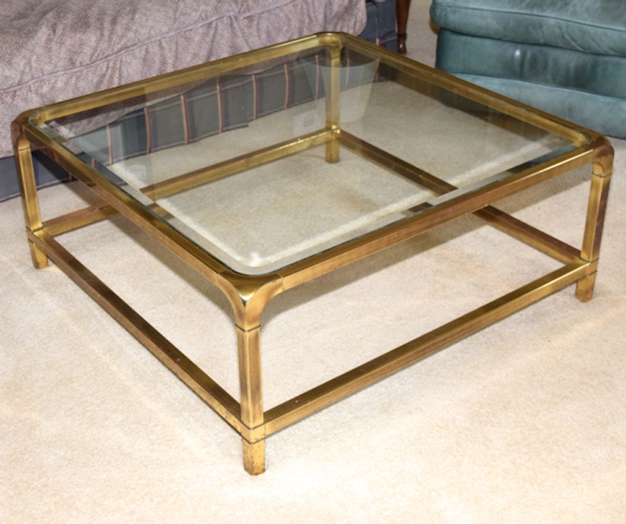 Brass and Glass Square Cocktail Table by Baker Furniture