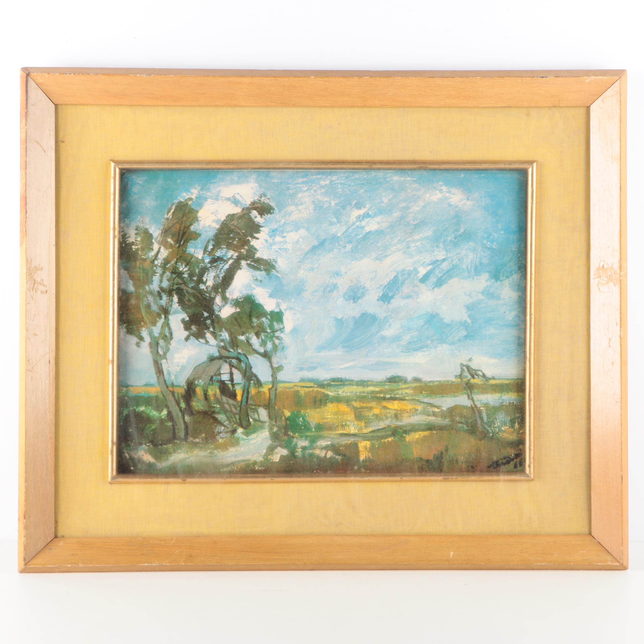 Offset Lithograph on Paper of Lush Landscape