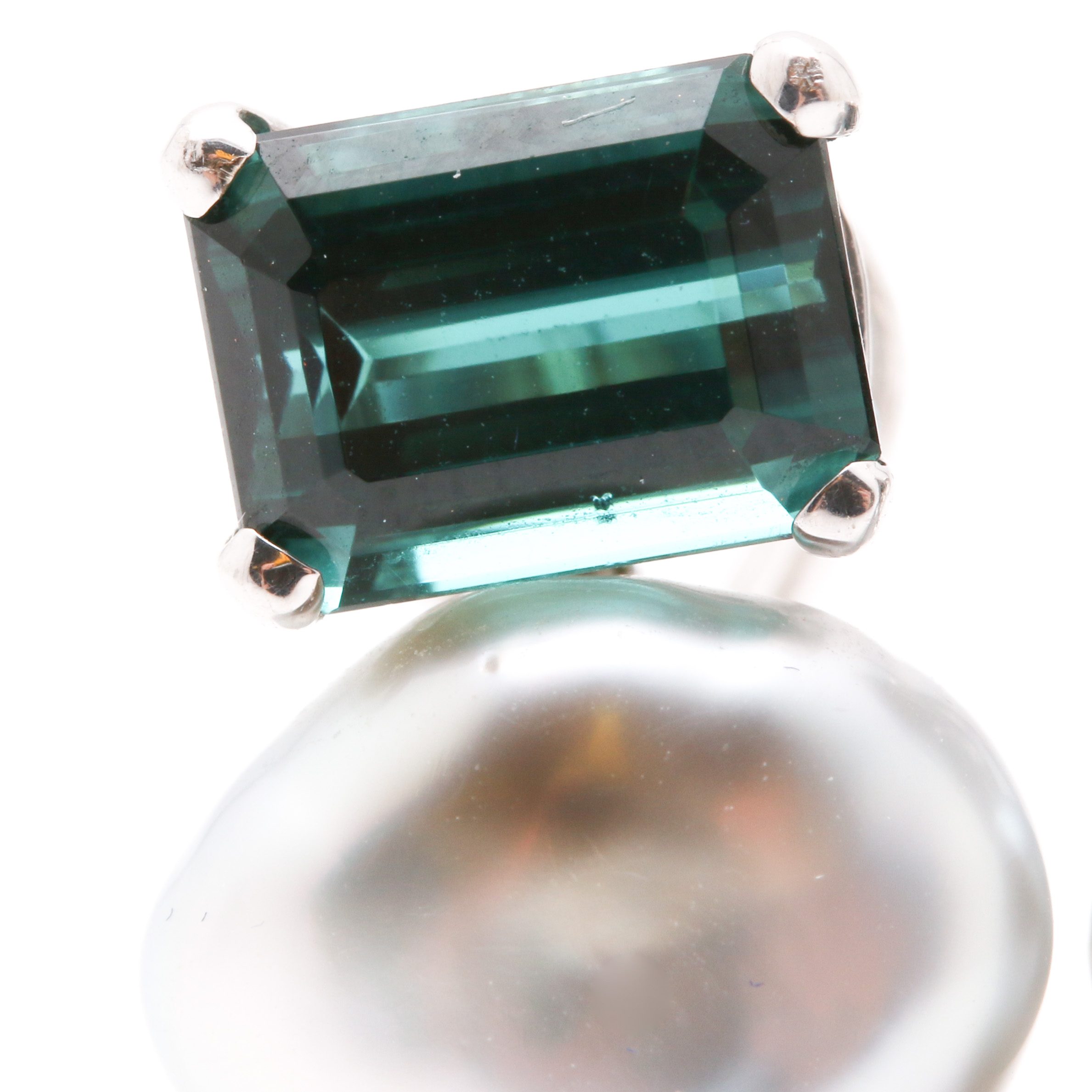 18K White Gold Tourmaline and Pearl Earrings