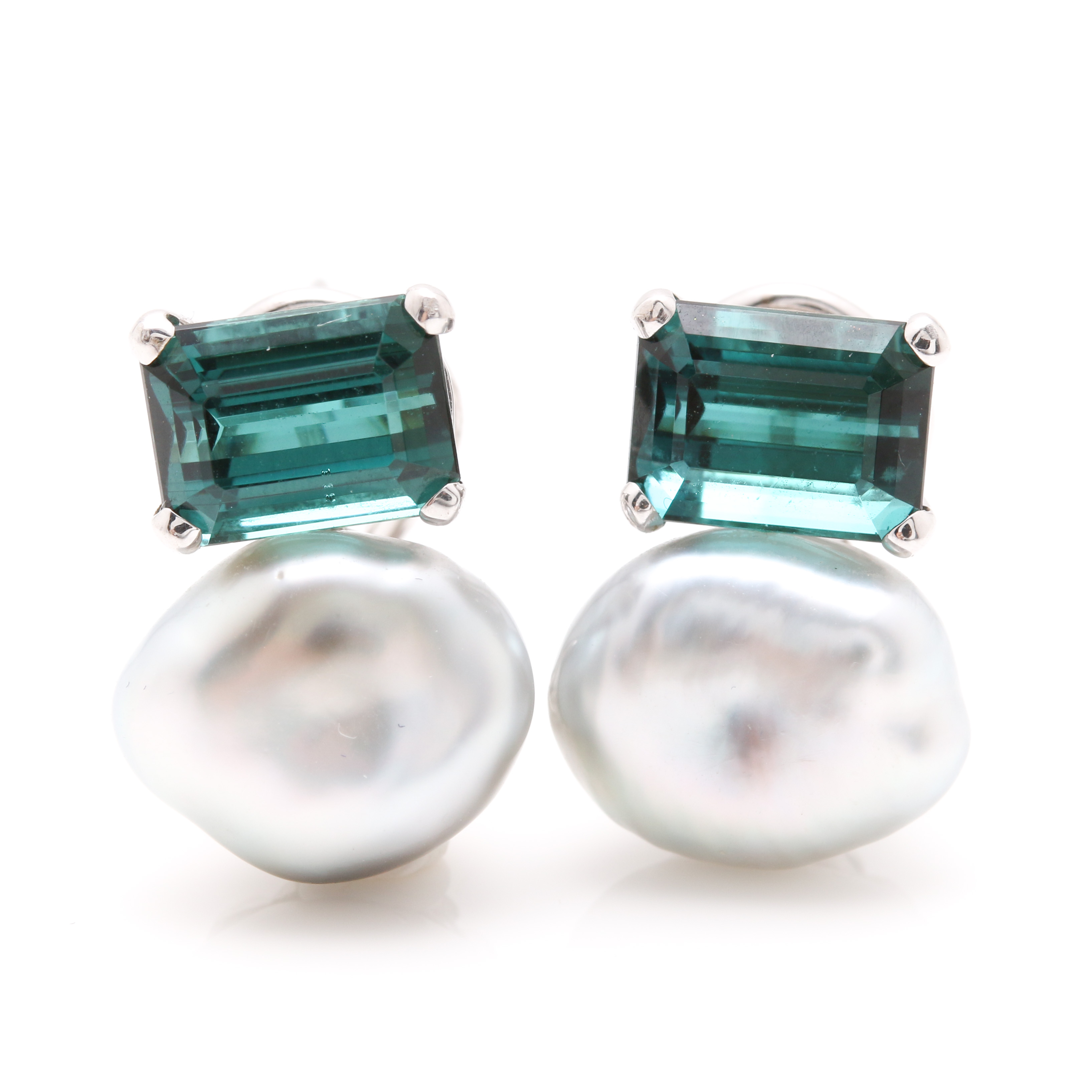 18K White Gold Tourmaline and Pearl Earrings