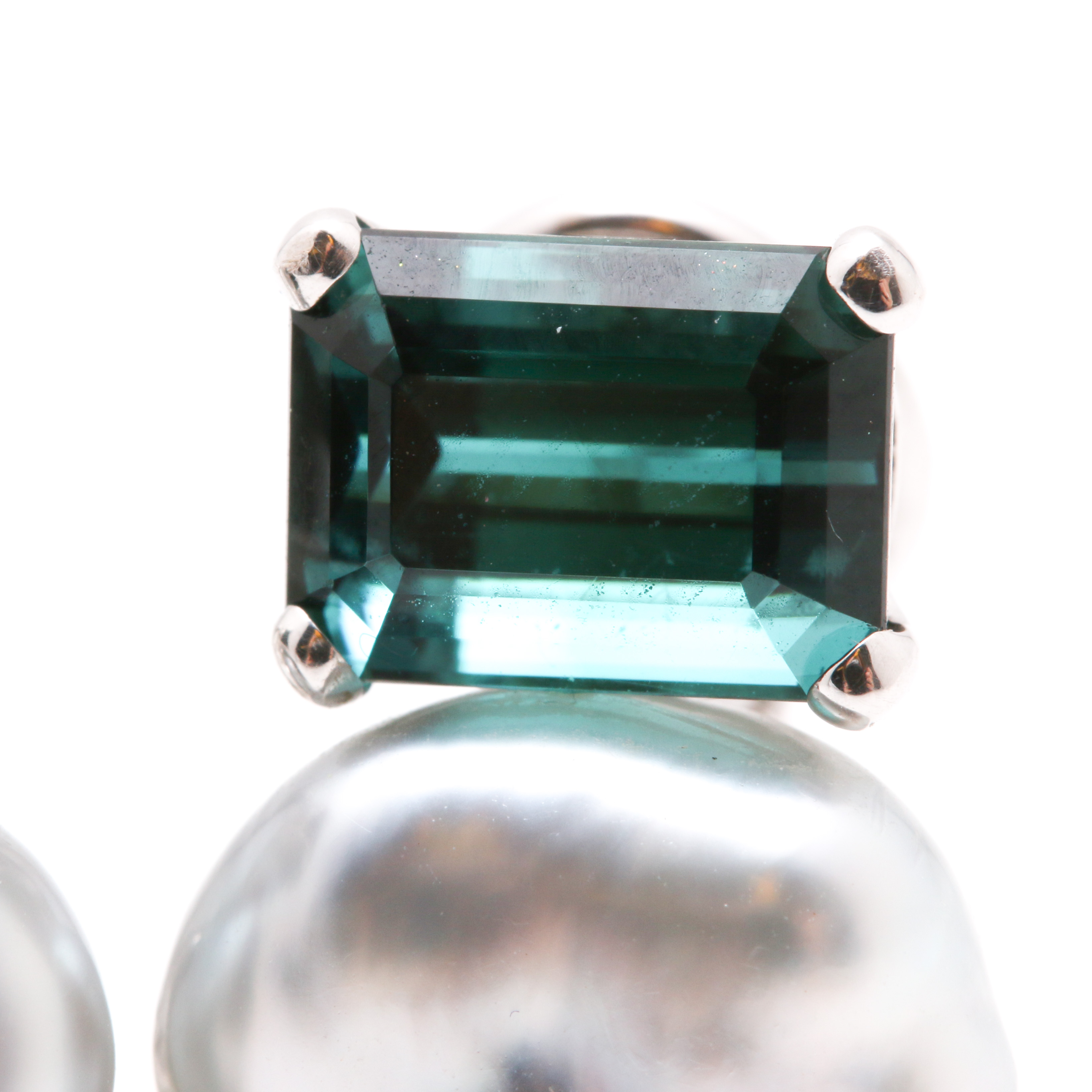 18K White Gold Tourmaline and Pearl Earrings