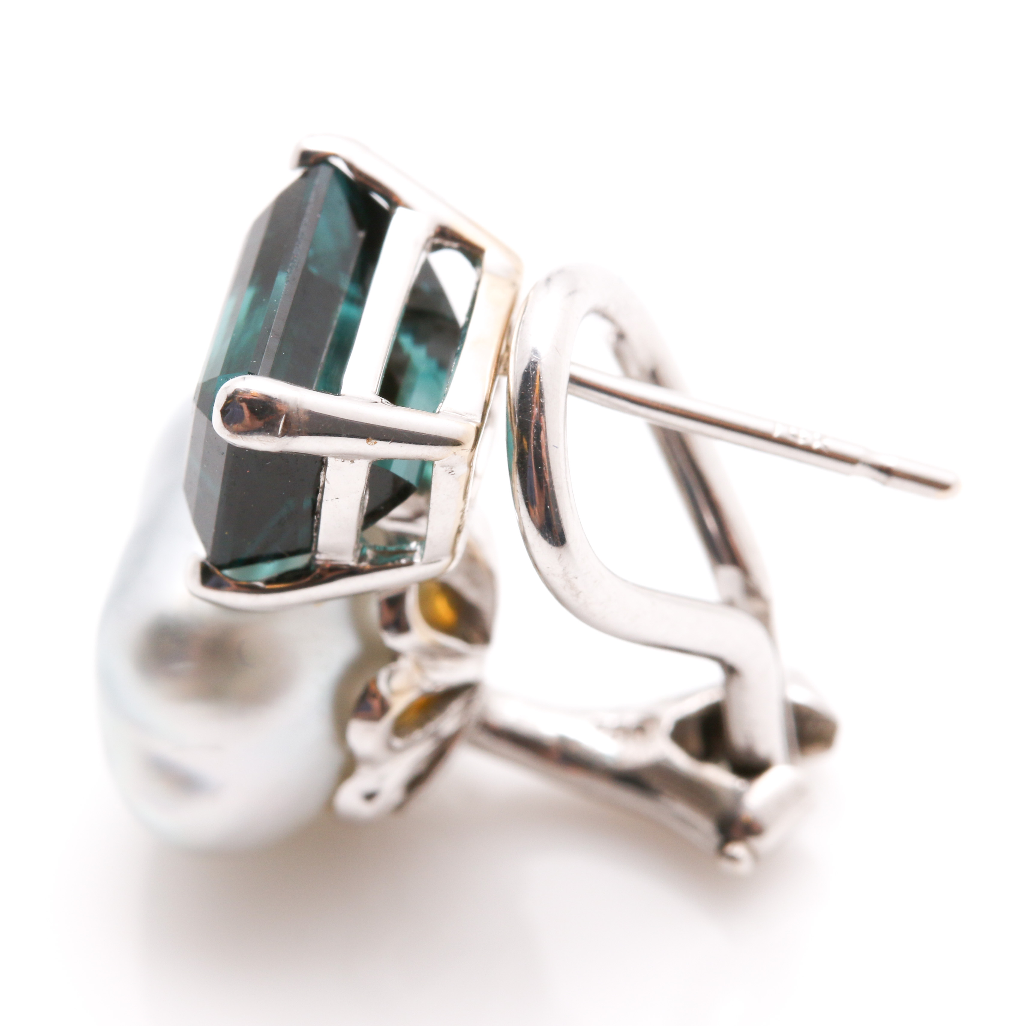 18K White Gold Tourmaline and Pearl Earrings
