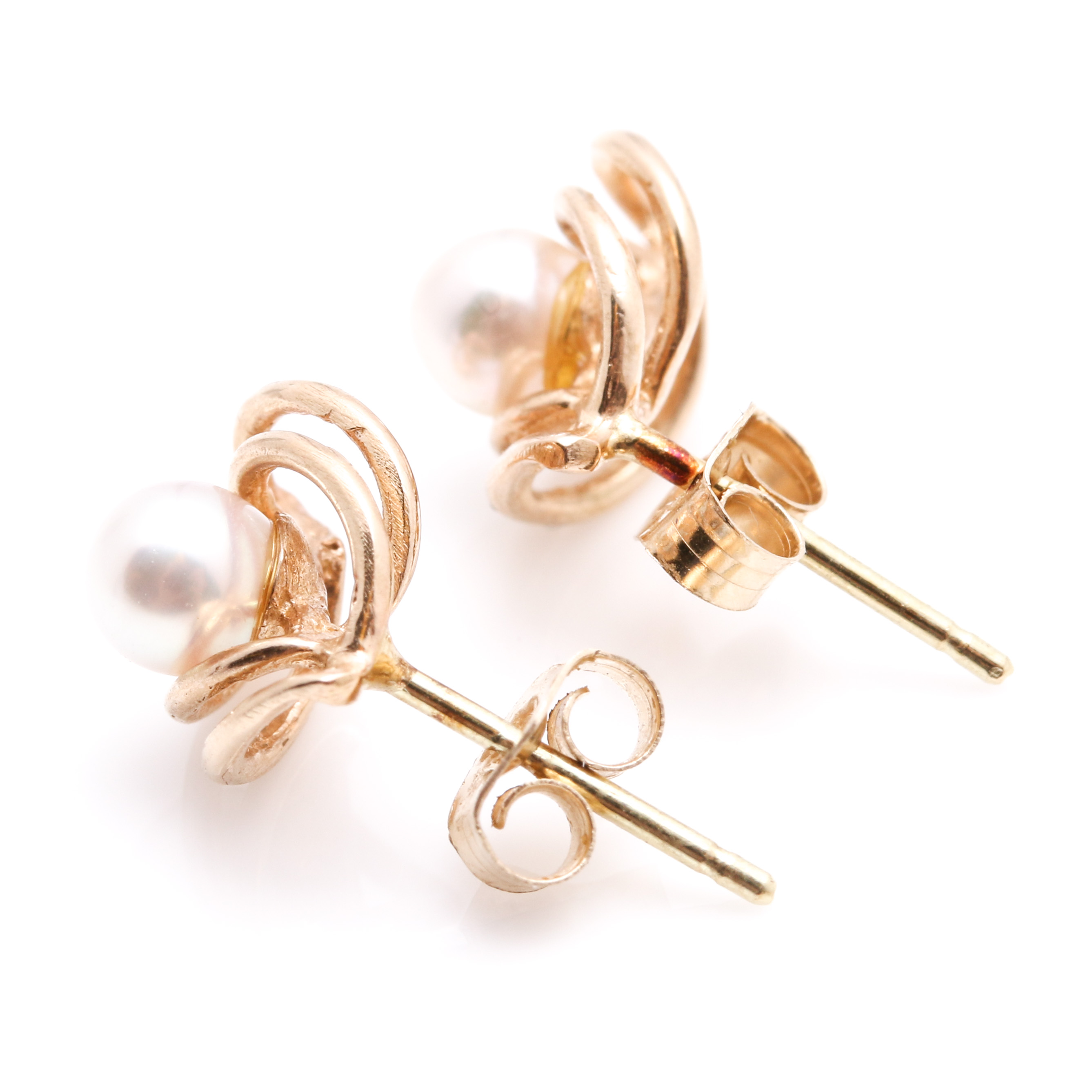 14K Yellow Gold Diamond and Pearl Necklace With Earrings