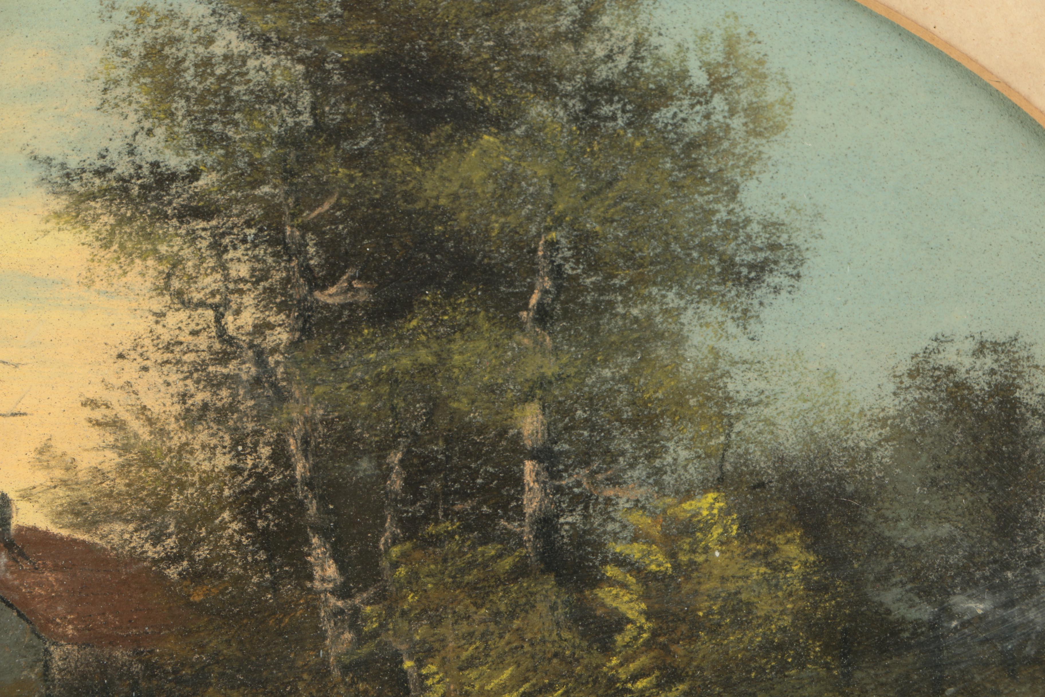 Pastel Drawing on Paper of Pastoral Landscape