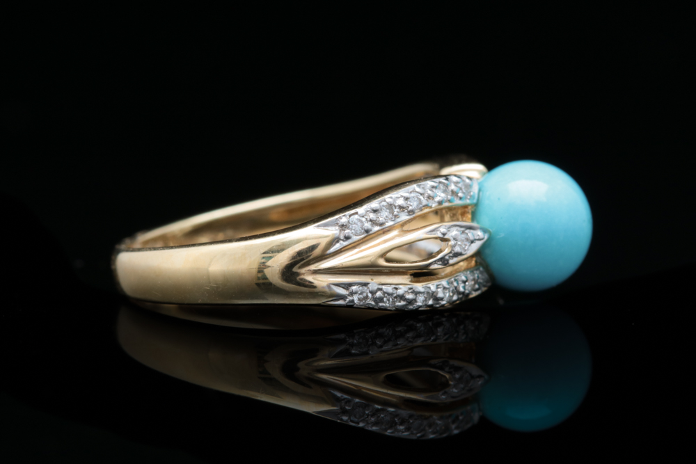 14K Two-Tone Gold, Turquoise and Diamond Ring