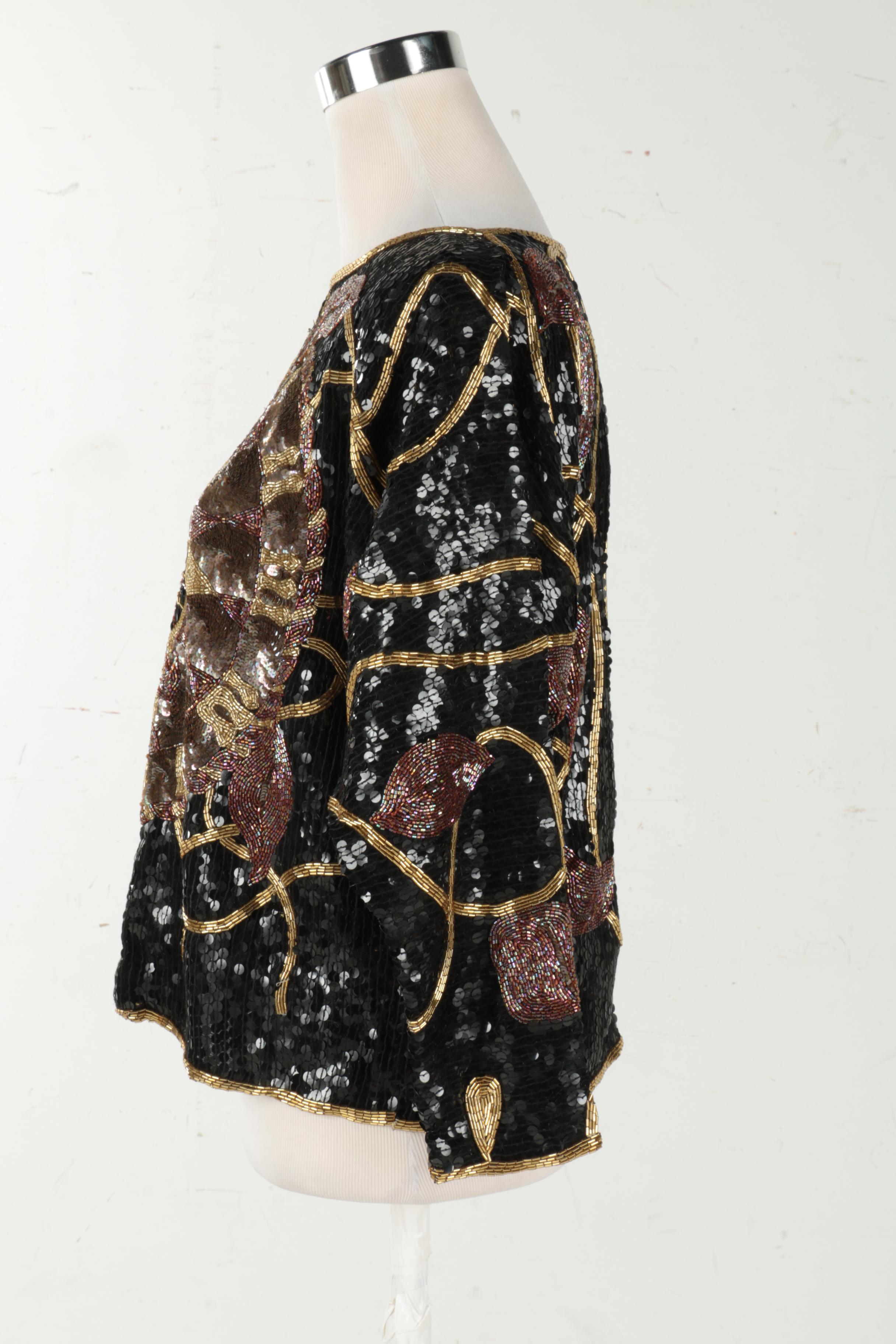 Women's Vintage Sequined Clock Face Top