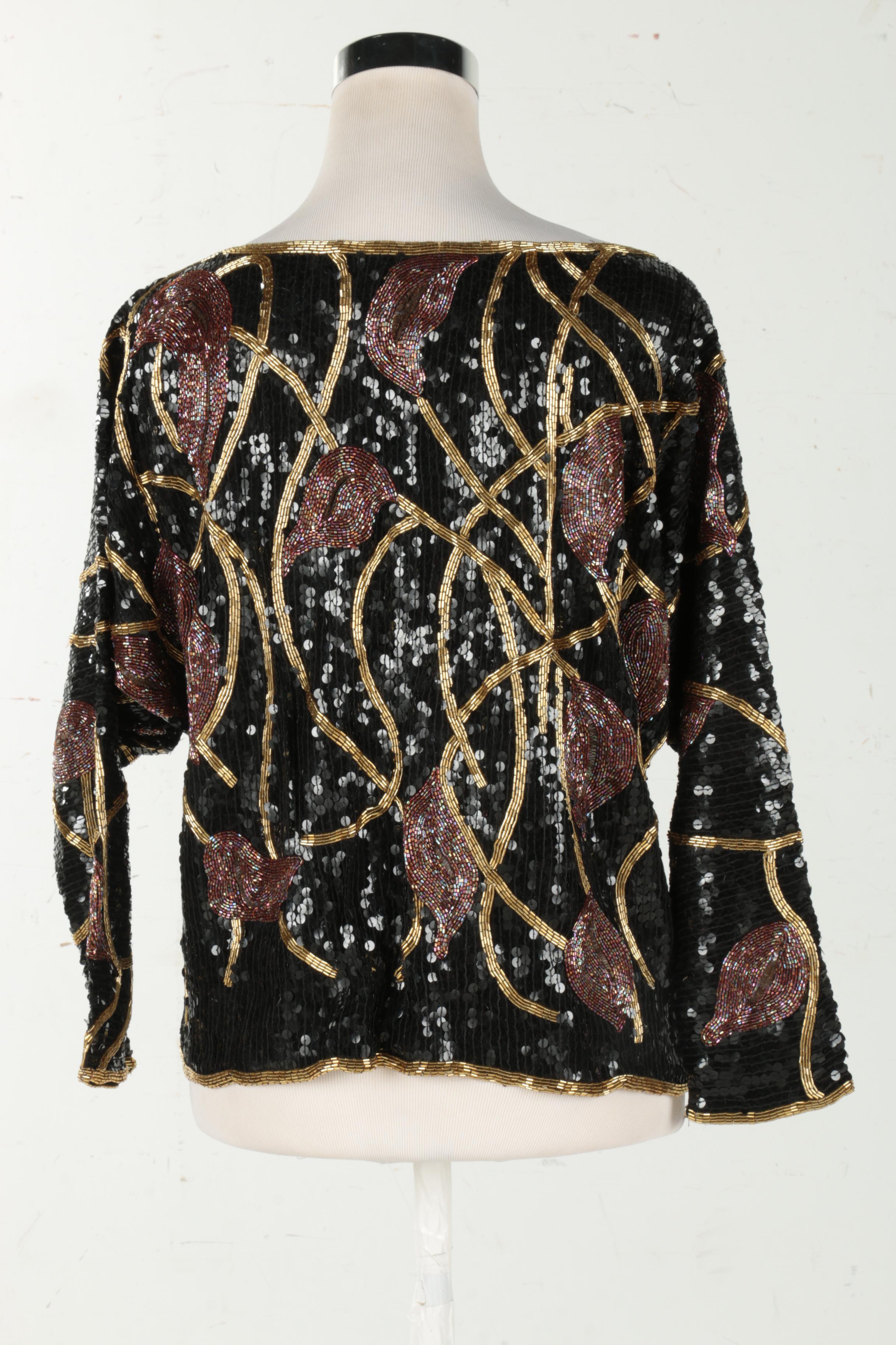 Women's Vintage Sequined Clock Face Top