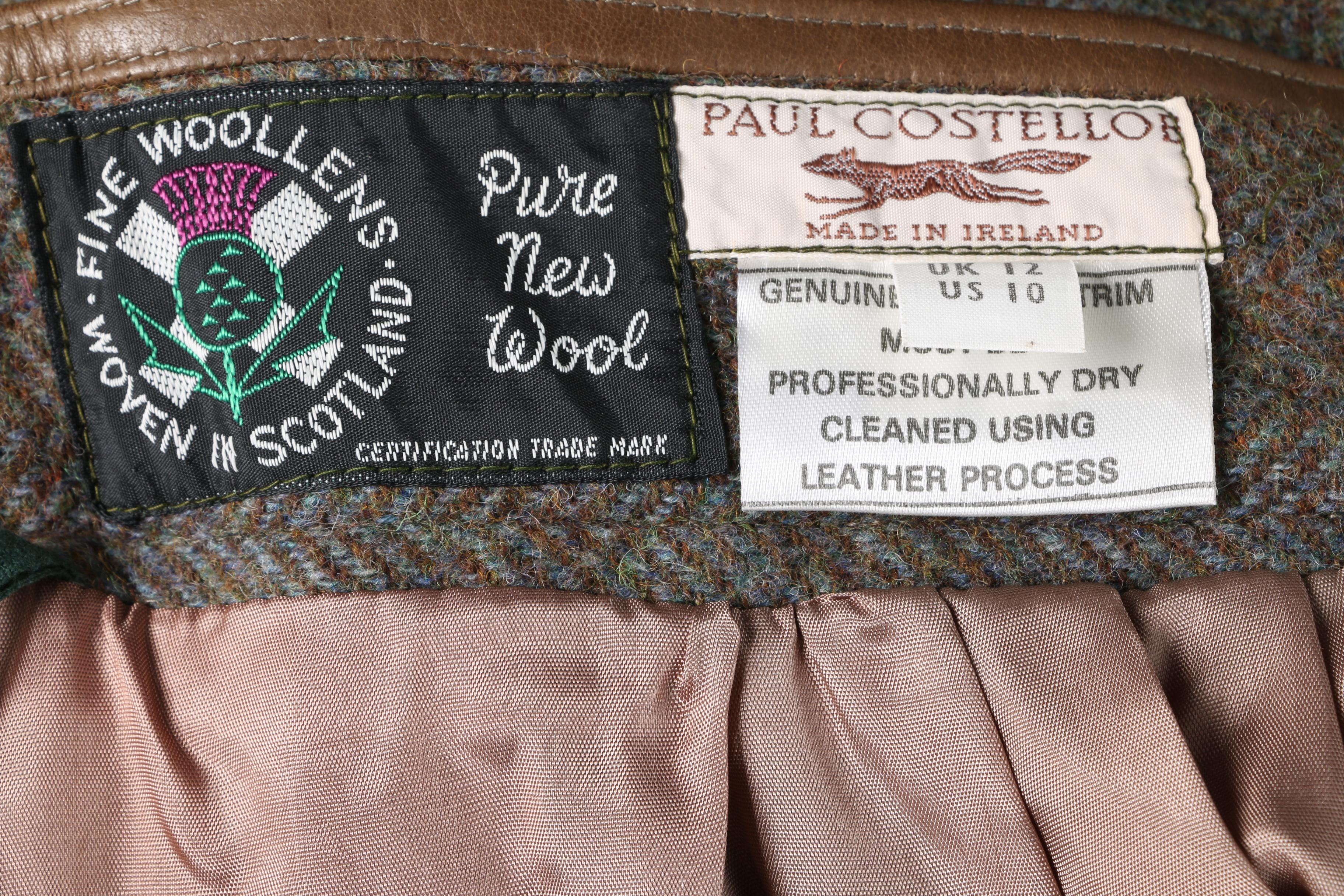 Vintage Paul Costelloe Wool Skirt with Leather Trim