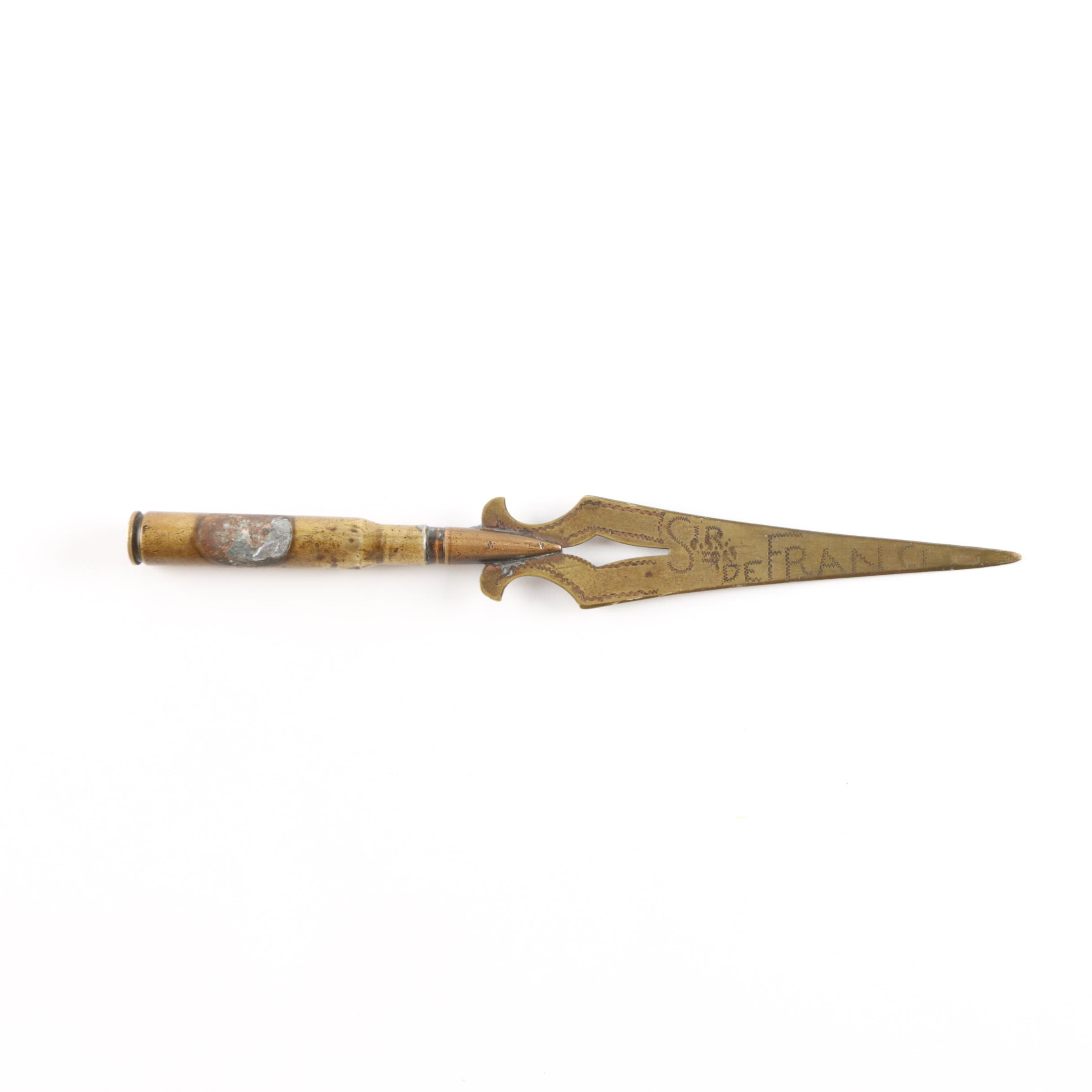 "Souvernir -de-France" Letter Opener With Bullet Handle