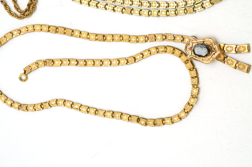 Victorian Gold Filled Book Chain Necklaces and Pearl Bracelet