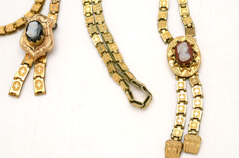 Victorian Gold Filled Book Chain Necklaces and Pearl Bracelet