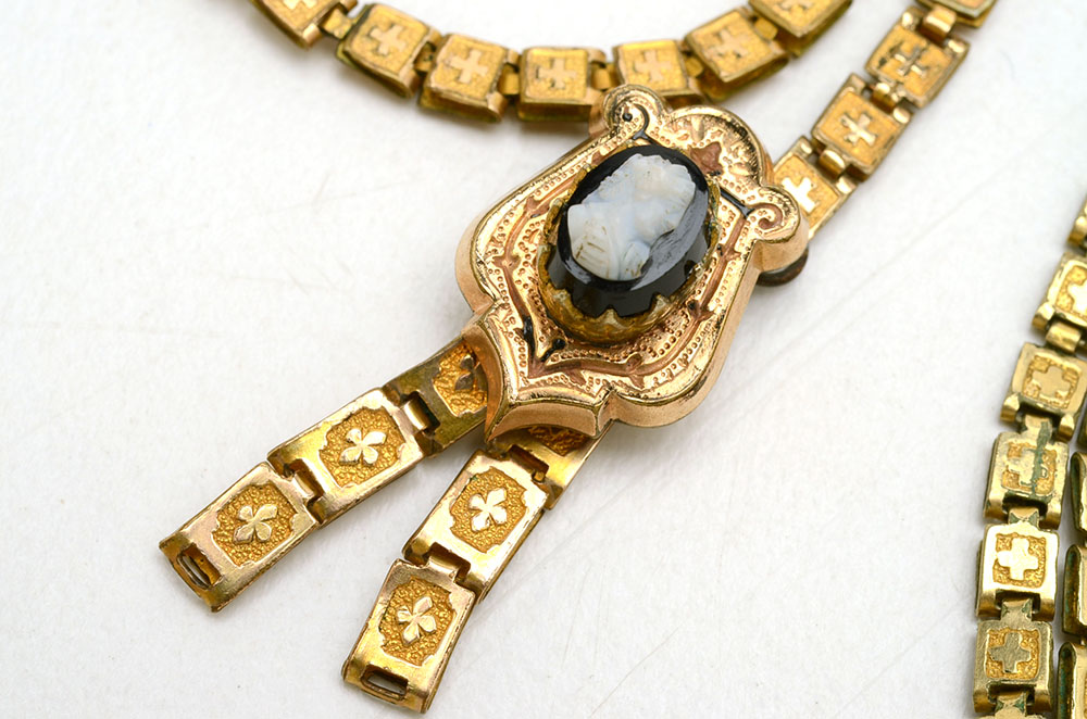 Victorian Gold Filled Book Chain Necklaces and Pearl Bracelet