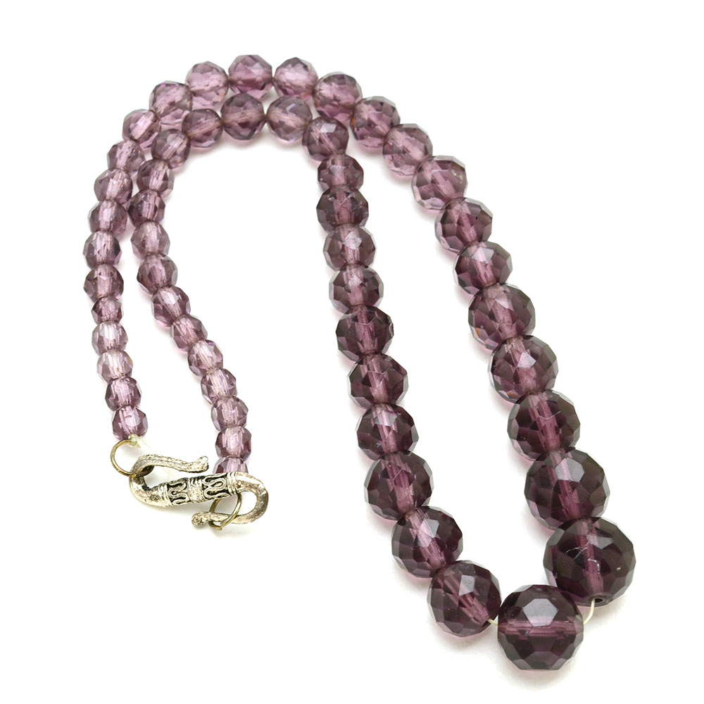 Faceted Purple Glass Graduated Bead Strand Necklace