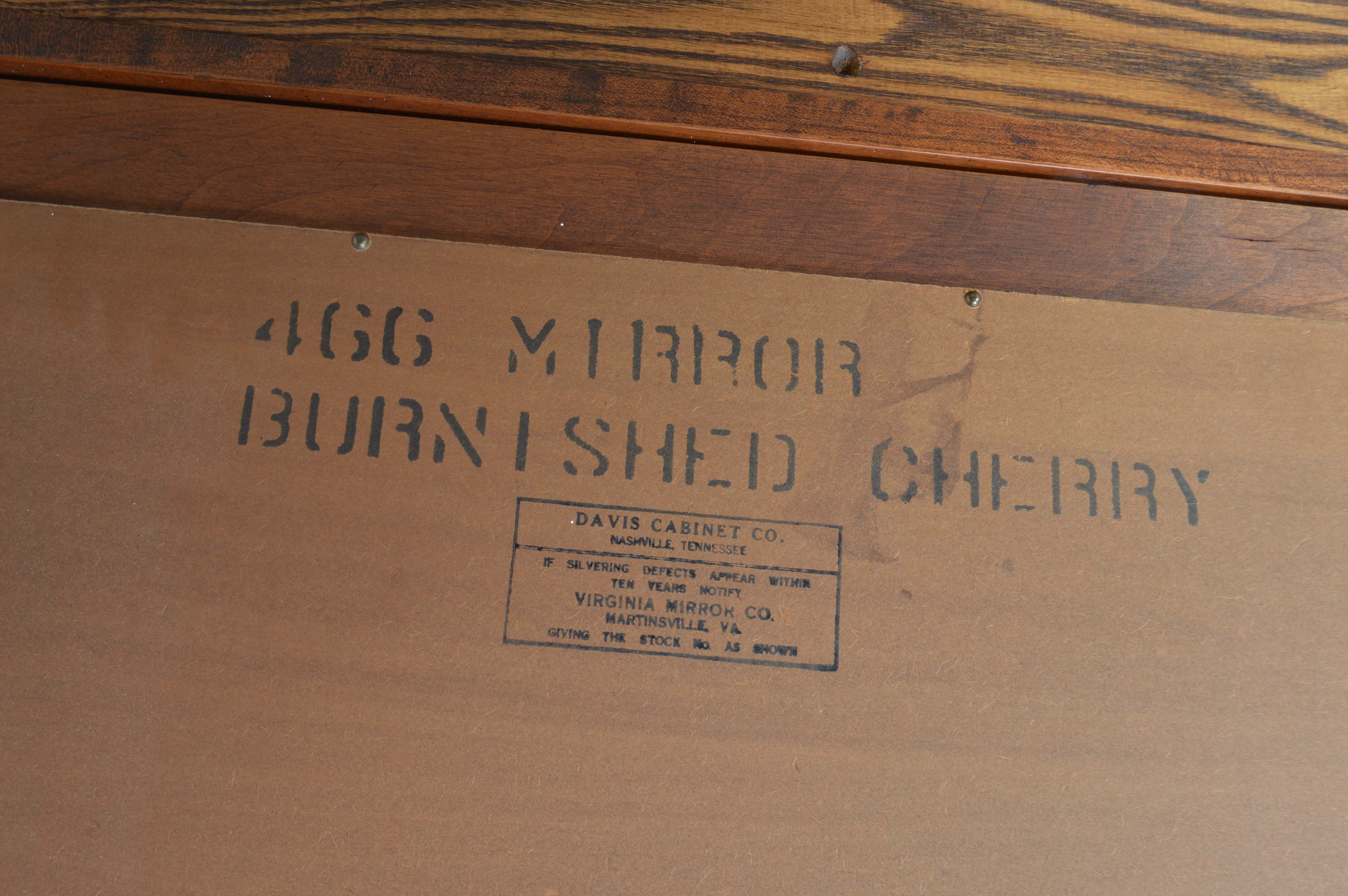 Solid Burnished Cherry Dresser and Mirror by Davis Cabinet Company of Tennessee Dated July, 1963