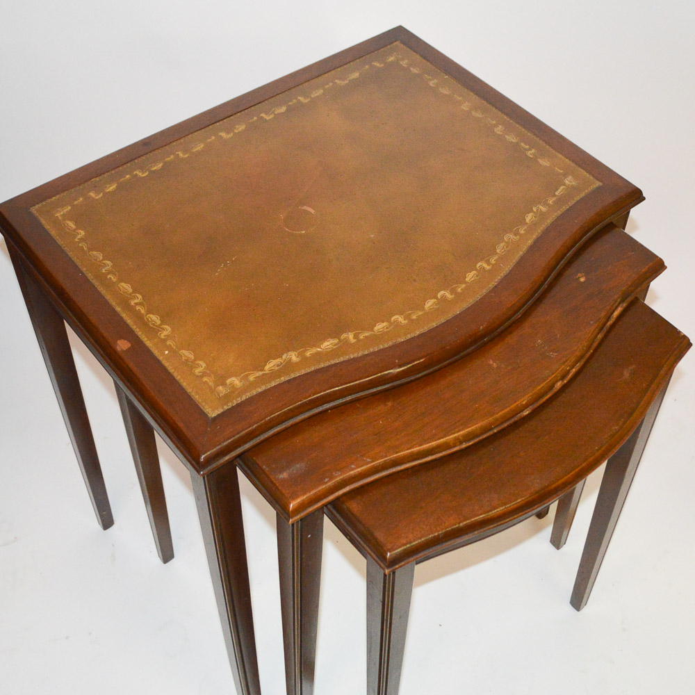 Leather Inlaid Nesting Tables