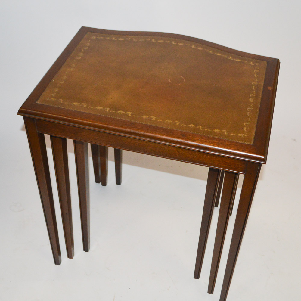 Leather Inlaid Nesting Tables