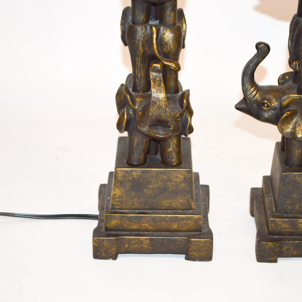 Art Deco Wood Elephant Lamps