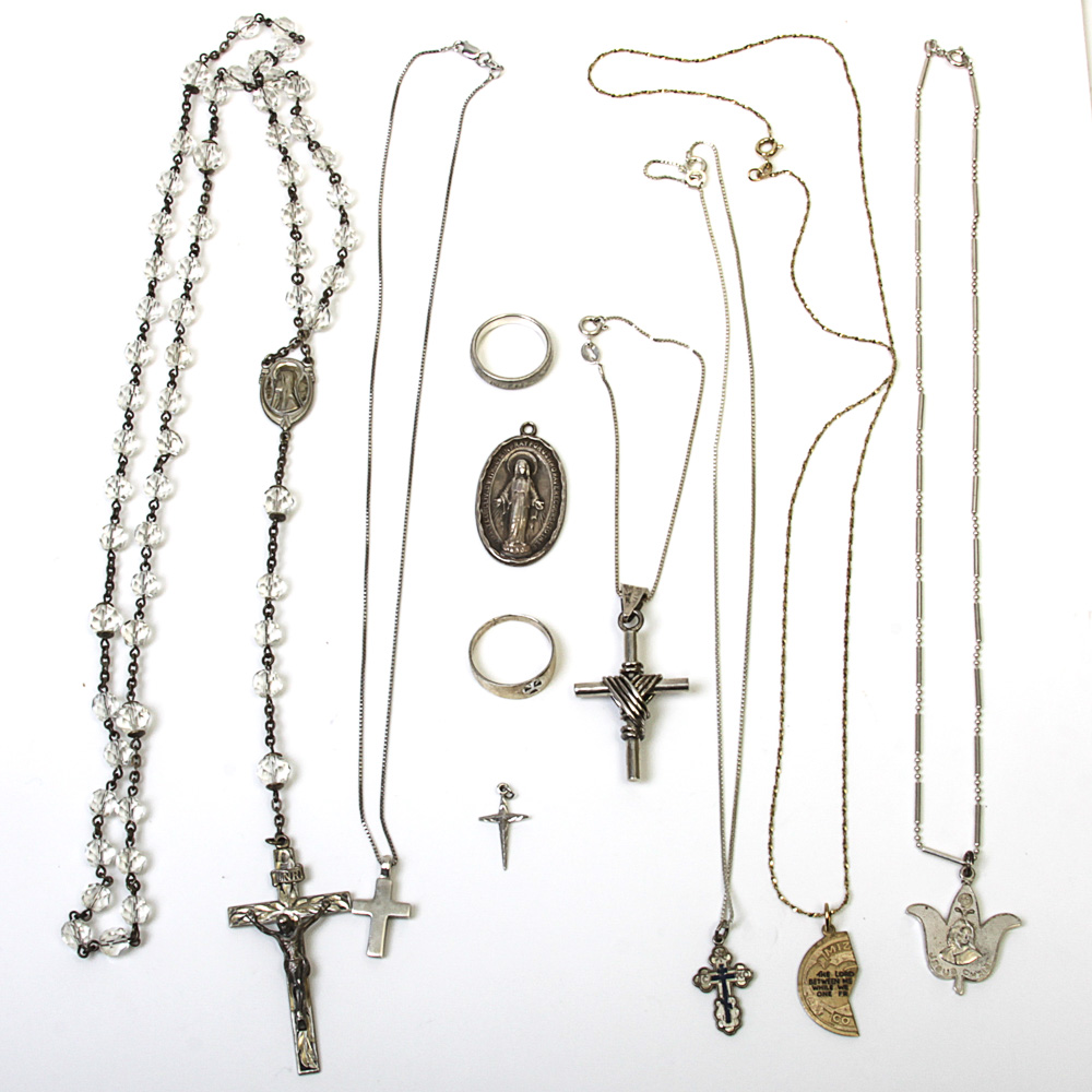 Collection of Sterling Silver Religious Jewelry