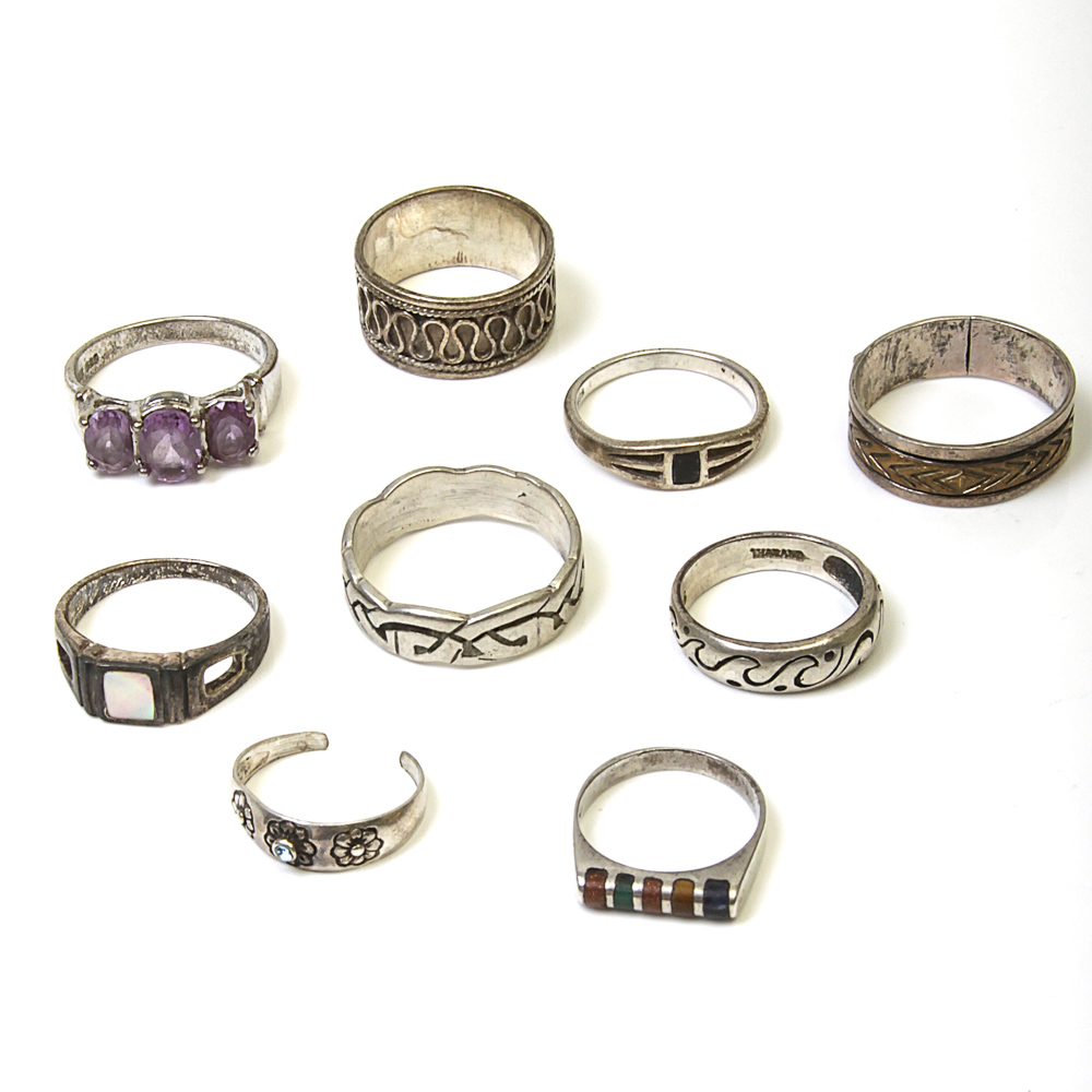 Variety of Sterling Silver and Stone Rings