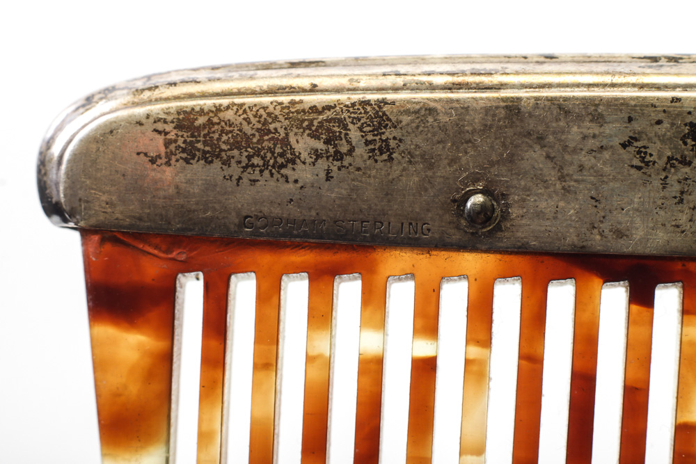 Vintage Gorham Sterling Silver and Tortoise Shell Comb and Mirror