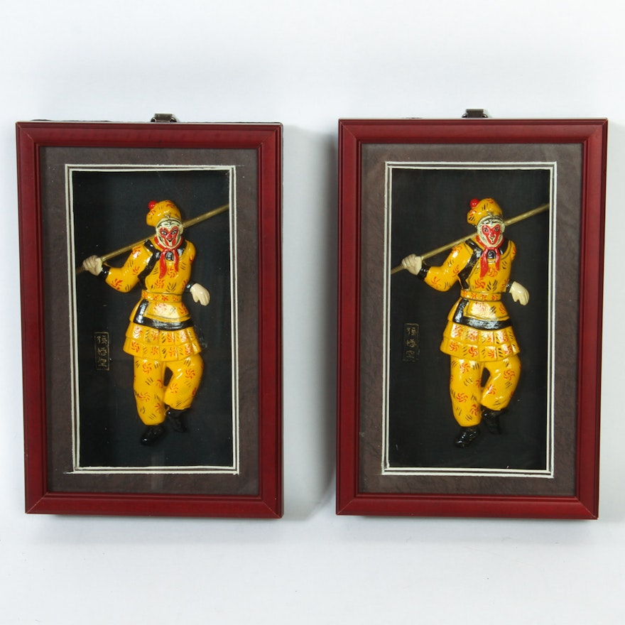 Pair of Chinese Shadow Boxed Figurines