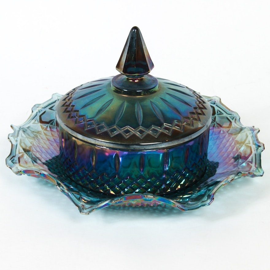 Carnival Glass Candy Dish and Plate