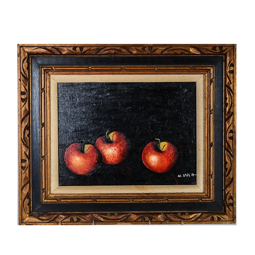 Vintage Still Life Oil Painting of Apples