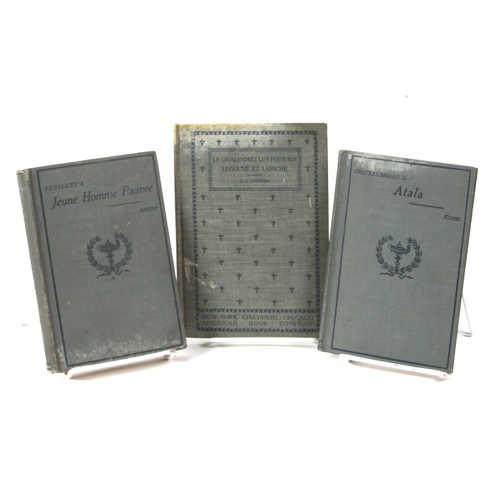 Collection of Three Antique French Literature Books