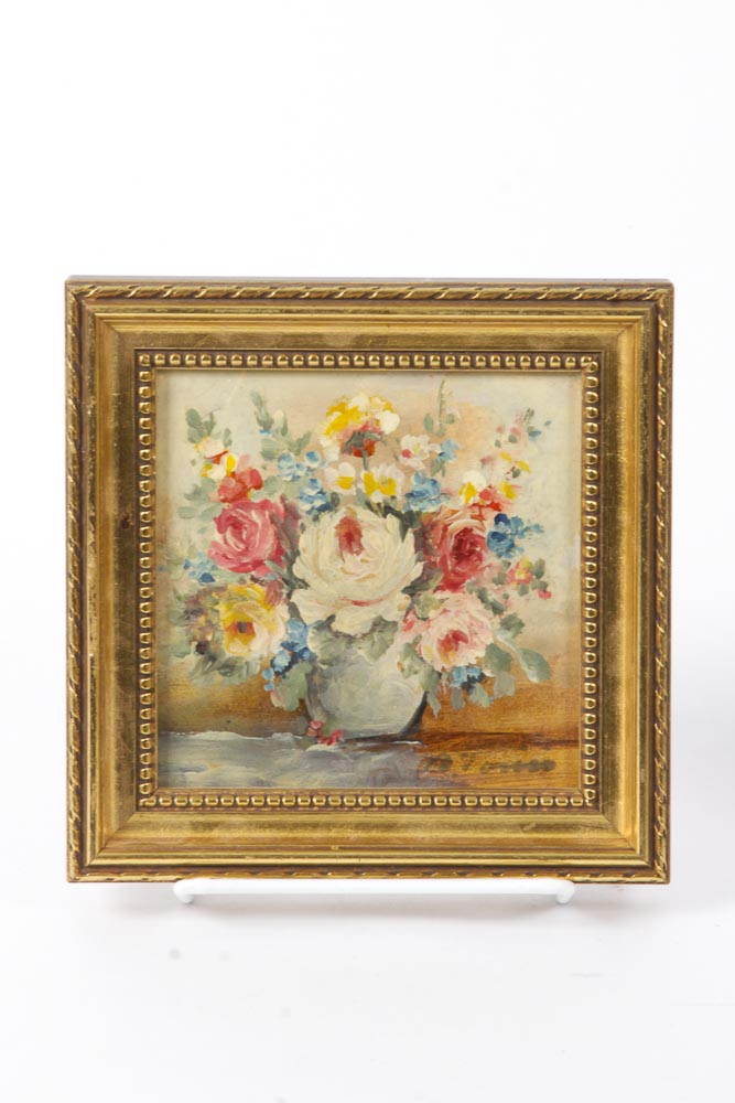 Vintage Floral Paintings in Giltwood Frames
