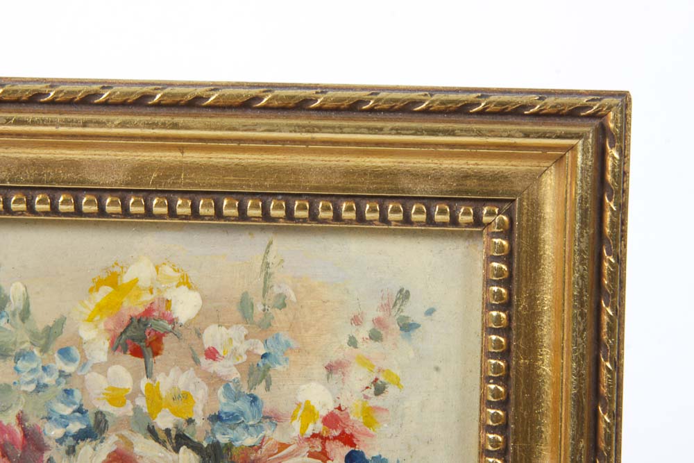 Vintage Floral Paintings in Giltwood Frames