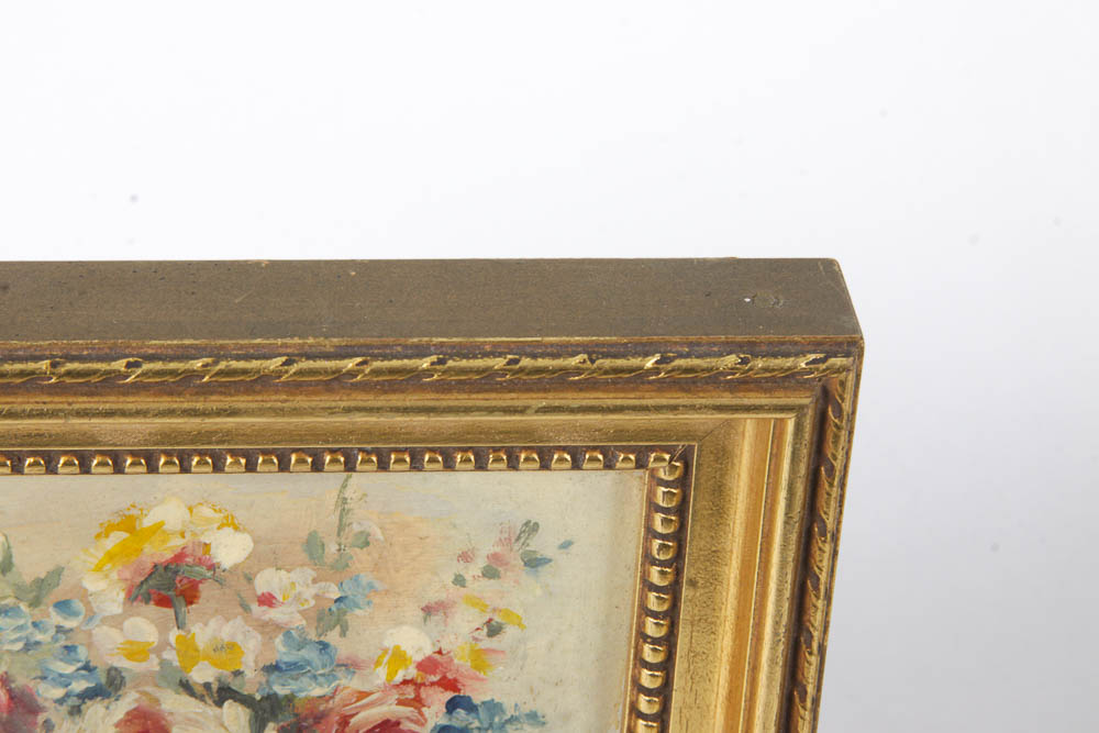 Vintage Floral Paintings in Giltwood Frames