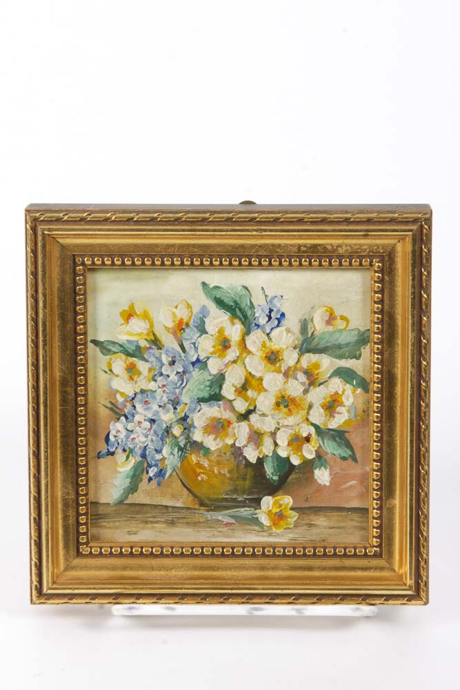 Vintage Floral Paintings in Giltwood Frames