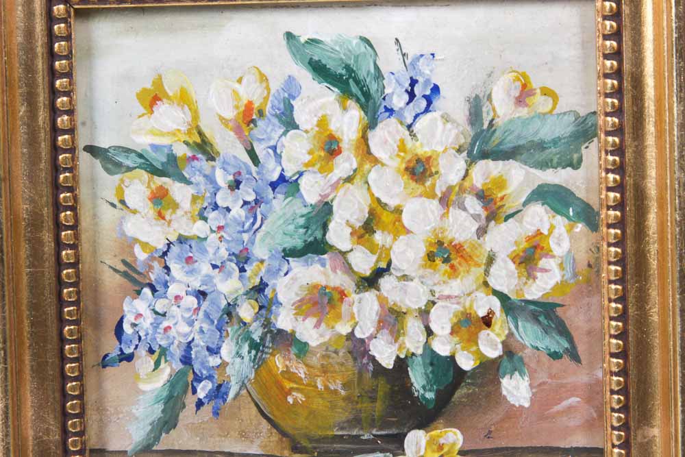 Vintage Floral Paintings in Giltwood Frames