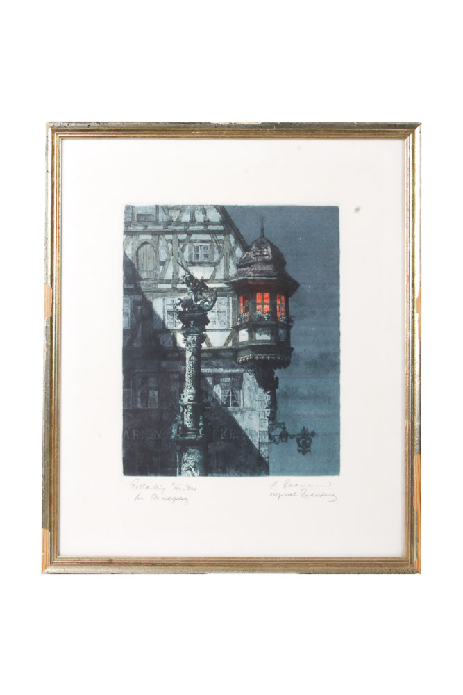 Pair of Horst Rosemann Original Hand-Colored Etchings