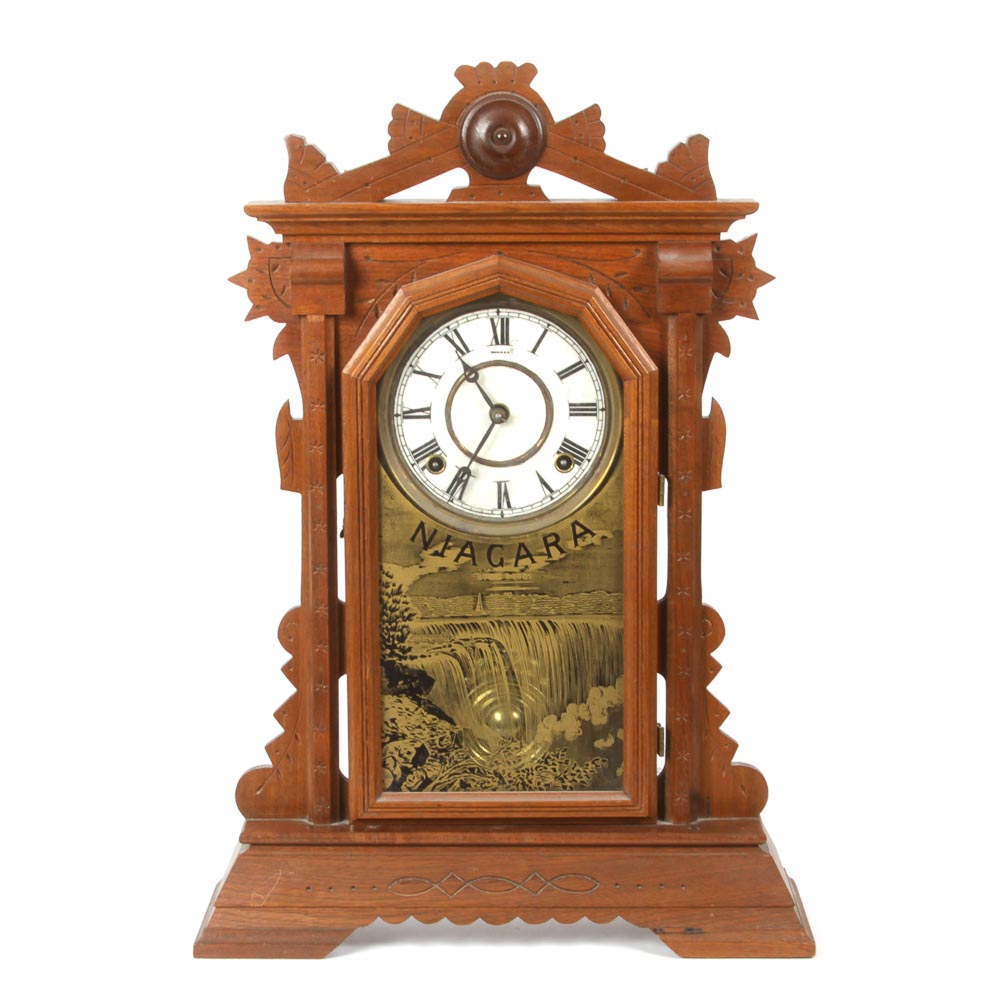 Walnut "8-Day Niagara" Mantel Clock by Lovell Manufacturing Co.