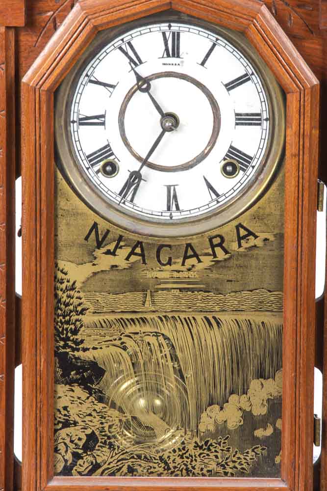 Walnut "8-Day Niagara" Mantel Clock by Lovell Manufacturing Co.