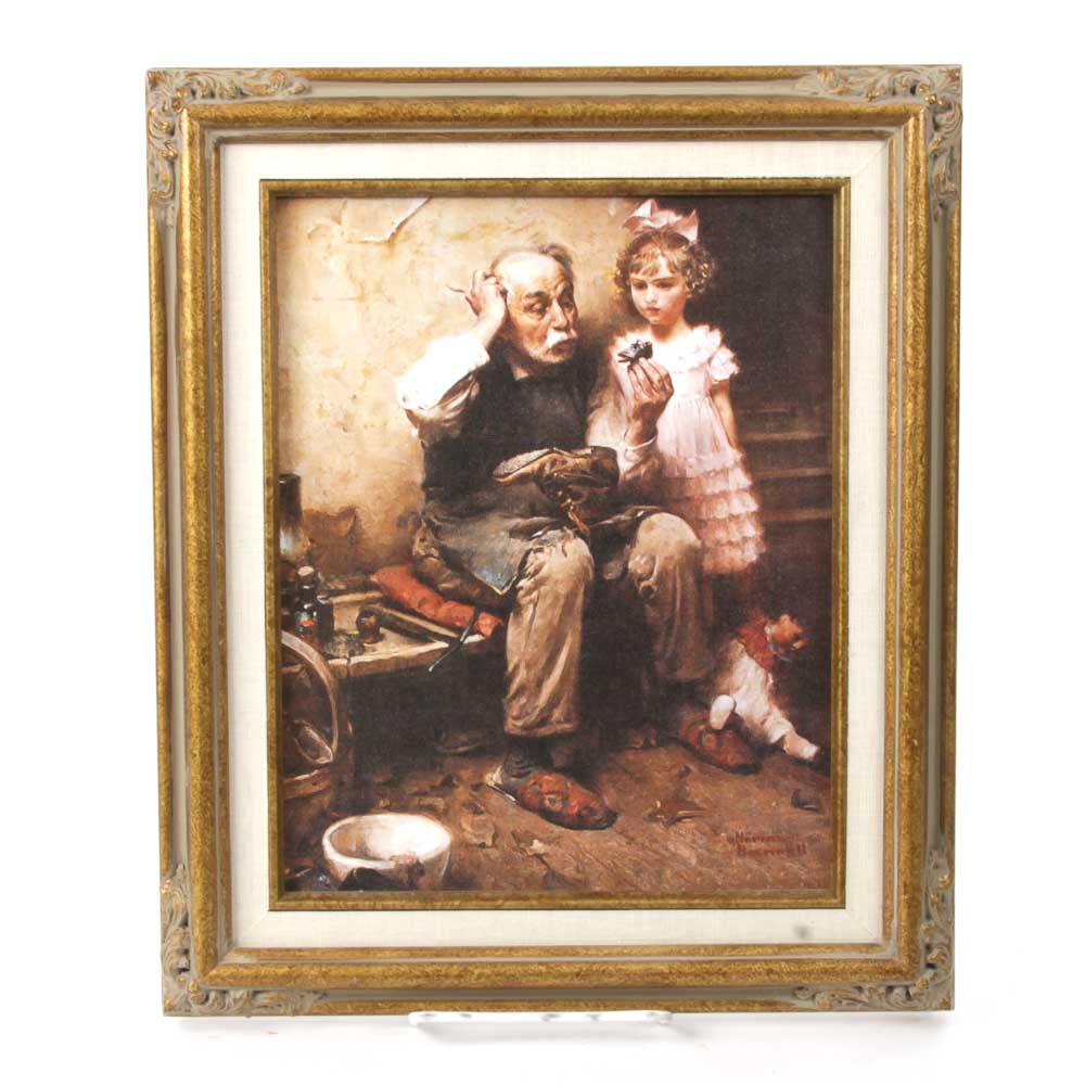 Norman Rockwell Offset Lithograph "The Cobbler"